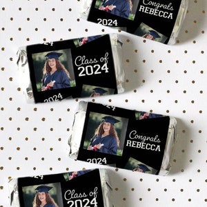 Personalized Photo Graduation Mini Candy Bar Wrapper Stickers Favors Name and Year Class of 2024 Graduation Decor Add Your Own Image