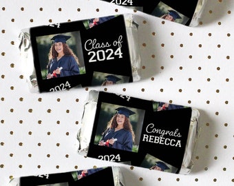 Personalized Photo Graduation Mini Candy Bar Wrapper Stickers Favors Name and Year Class of 2024 Graduation Decor Add Your Own Image