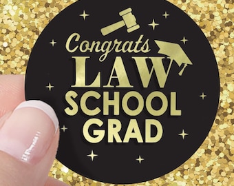 Black and Gold Law School Graduation Stickers, Class of 2026 Party Favor Bag Labels, Envelope Circle Stickers, Party Ideas for Guests 40ct