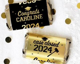 Personalized Law Degree Graduation Mini Candy Bar Wrapper Label Stickers, Class of 2024 Law School Grad Party Supplies, Case Closed Gavel