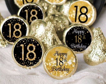 Pegatinas para fiesta de cumpleaños número 18, color negro y dorado, 180  etiquetas