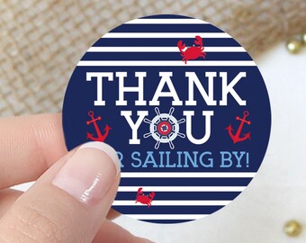 Ahoy It's a Boy Baby Shower Favors - 40 Nautical Theme Thank You Stickers with Little Sailor Blue & Red Anchors, Boy Baby Shower Decorations