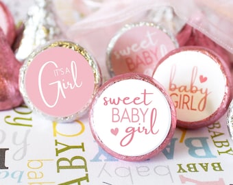 It's a Girl Pink Chocolate Kisses Candy Favor Stickers, Sweet Baby Girl Baby Shower Labels