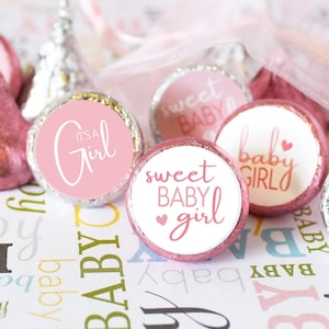 Pink It&#39;s a Girl Stickers for Chocolate Kisses Favor, Sweet Baby Girl Baby Shower Labels for Candy Party Decorations, 180 Stickers