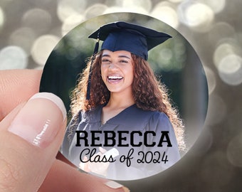 Personalized Photo Graduation Stickers Graduate's Image Name and Year - Class of 2024 Printed Custom Grad Decor Party Favors Envelope Seals