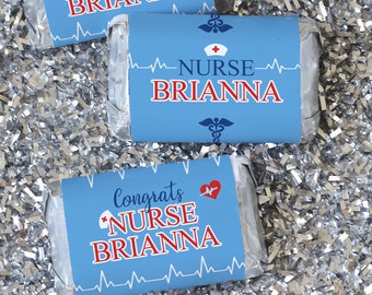 Personalized Nursing Graduation Mini Candy Bar Wrapper Label Stickers, Grad Party Decor, Nurse RN, LPN, BSN Favors, Nurses Pinning Ceremony