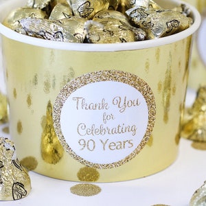 White and Gold 90th Birthday Thank You Stickers 40 Labels - Etsy
