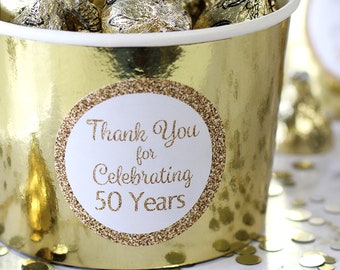 50th Birthday Thank You Stickers 1.75 Black and Gold | Etsy