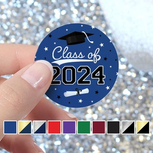 2024 Graduation Stickers 1.75 Circle Envelope Seals Party Favor Bag Labels Class of 2024 Stickers for Favors 10 School Colors image 1