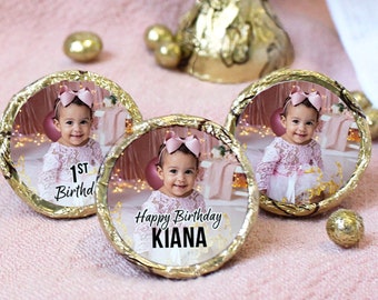 Personalized Happy Birthday Photo Stickers for Kisses Candy, Picture Name Age Party Favor | 1st 2nd 13th 16th 21st 30th 40th 50th 60th 70th