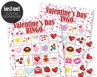 Valentine's Day Bingo Game for Kids Digital Instant Download, Cute Valentines Printable Game, 24 Different Cards - School Classroom Party