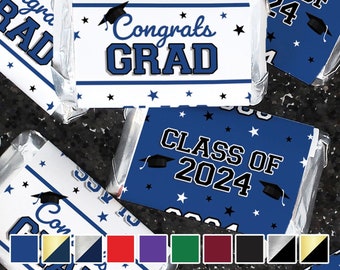 2024 Graduation Mini Chocolate Bar Candy Bar Wrapper Labels | Class of 2024 Graduation Favors, Congrats Grad Party Decor - 10 School Colors