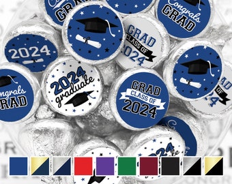 2024 Graduation Stickers for Chocolate Kisses | Class of 2024 Party Favors | Envelope Seals, Candy Labels | Congrats Grad - 10 School Colors