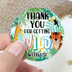 Safari Party Stickers, Jungle Animals Thank You Stickers, Two Wild or Wild One Party Favor Labels, Jungle Baby Shower Tags - 40 Count