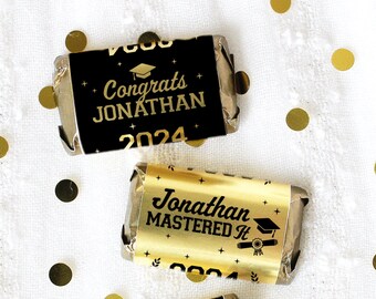 Personalized Master's Degree Graduation Mini Candy Bar Wrapper Label Stickers, Class of 2024 MBA College Grad Party - Custom Labels - 45ct