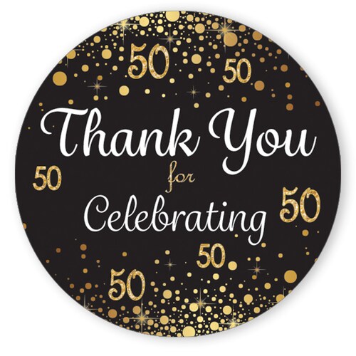 50th Birthday Thank You Stickers 1.75 Black and Gold - Etsy