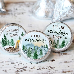 Let the Adventure Begin Baby Shower Birthday Stickers for Kisses Candy, Mountain National Park Baby Shower Favors Adventure Awaits 180ct