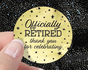 Retirement Party Thank You Stickers, Black and Gold Happy Retirement Favors, Shiny Foil Retirement Party Decorations, 40 Stickers