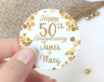 Personalized 50th Anniversary Party Favor Stickers, Golden Anniversary Wedding Labels