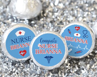 Personalized Nursing Graduation Stickers for Chocolate Kisses Candy | Grad Party Decor | Nurse RN, LPN, BSN Party Favors, Pinning Ceremony