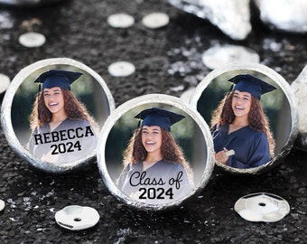 Personalized Photo Graduation Kisses Stickers Favors Image Name Year for Chocolate Class of 2024 Grad Party Envelope Seal Add Your Own Image