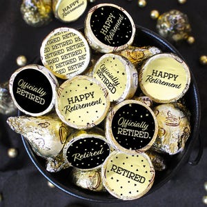 Retirement Party Stickers for Chocolate Kisses, Black and Gold Happy Retirement Favors, Retirement Party Candy Party Favors Treats, 180ct