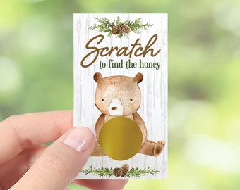 Woodland Bear Baby Shower Scratch Off Game, Printed Woodland Baby Scratcher Tickets, Teddy Bear Baby Shower Game, Scratch to Win, 28 players