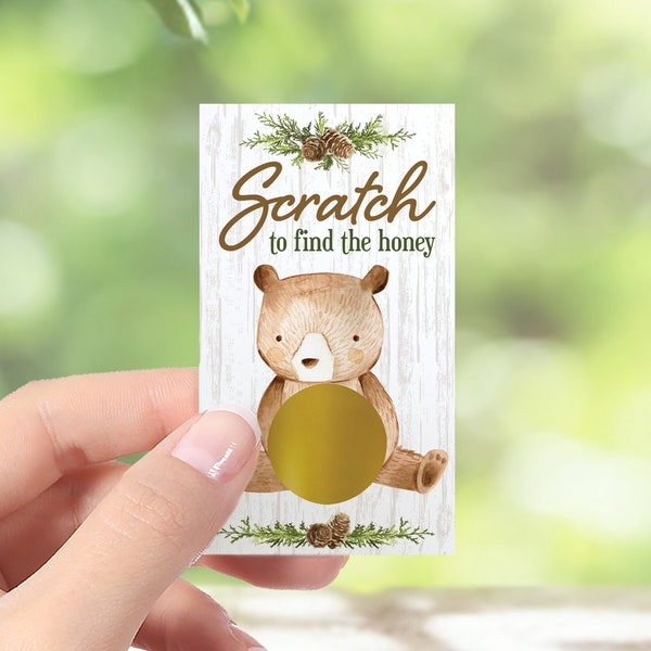 Woodland Bear Baby Shower Scratch Off Game, Printed Woodland Baby Scratcher Tickets, Teddy Bear Baby Shower Game, Scratch to Win, 28 players