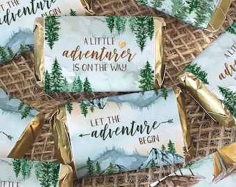 Let the Adventure Begin Baby Shower Candy Wrapper for Miniature Chocolates – 42 Labels, National Park Baby Party Favors, Mountain Adventure