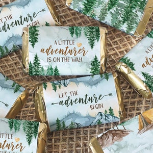 Let the Adventure Begin Baby Shower Candy Wrapper for Miniature Chocolates – 42 Labels, National Park Baby Party Favors, Mountain Adventure