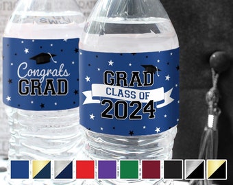 2024 Graduation Water Bottle Labels | Class of 2024 Graduation Party Favors | Grad Party Decorations | Waterproof Stickers- 10 School Colors