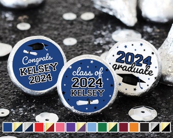 Personalized Graduation Stickers for Chocolate Kisses Candy | Add Name, Grad Party Favors Decor Congrats Class of 2024 -16 School Colors