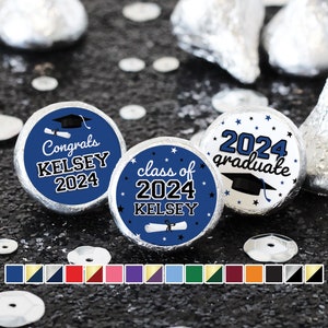 Personalized Graduation Stickers for Chocolate Kisses Candy | Add Name, Grad Party Favors Decor Congrats Class of 2024 -16 School Colors