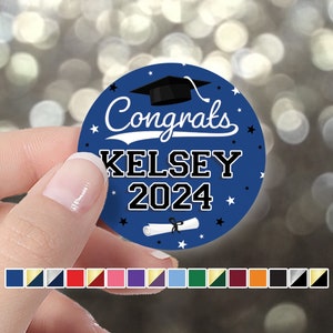 Personalized Graduation Stickers | Grad Party Favor Labels, Decor for Bag, Candy, Envelope Seals | Congrats Class of 2024 - 16 School Colors