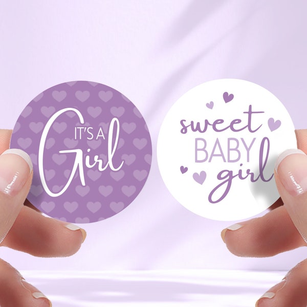 Purple Baby Shower Favor Labels - 40 Stickers, Sweet Baby Girl Baby Sprinkle Favor Bag Labels or Invitation Seals, Purple Candy Stickers