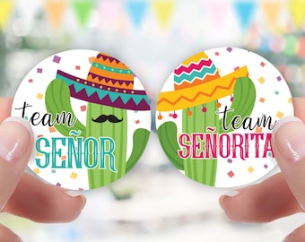 Cactus Gender Reveal Stickers - Team Señor or Team Señorita - Boy or Girl, Taco Fiesta Mexican Themed Labels, 40 Voting Stickers