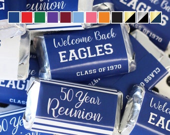 Class Reunion Mini Candy Bar Wrapper Stickers, Personalized Party Favor Labels, High School College, 10th 20th 25th 30th 40th 50th 60th