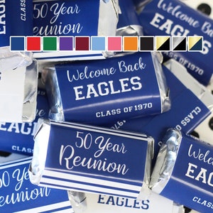 Class Reunion Mini Candy Bar Wrapper Stickers, Personalized Party Favor Labels, High School College, 10th 20th 25th 30th 40th 50th 60th