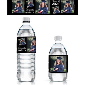 Personalized Photo Graduation Water Bottle Stickers Favors Image Name Year Stickers Labels - Class of 2024 Grad Party Decoration Waterproof