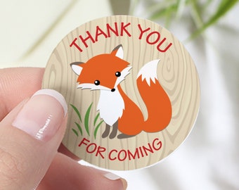 Woodland Baby Shower Thank You for Coming Stickers | Fox Baby Shower Favor Bag Stickers | Woodland Creatures Baby Shower Seals | 40 Labels