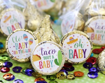 Taco 'bout a Baby Shower Chocolate Kiss Stickers, 180ct - Fiesta Baby Gender Reveal Decorations - Mexican Mexico Themed Favors - Couples