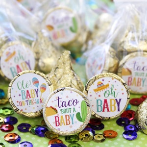 Taco 'bout a Baby Shower Chocolate Kiss Stickers, 180ct - Fiesta Baby Gender Reveal Decorations - Mexican Mexico Themed Favors - Couples