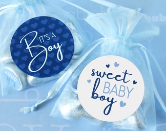 It's a Boy Blue Baby Shower Candy Favor Stickers - Sweet Baby Boy Blue Shower Labels, Party Invitation Seals -Navy Blue Boy Baby Shower - 40