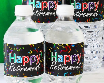 Retirement Party Decorations - Happy Retirement Party Favors for Him or Her - Colorful Water Bottle Labels - 24ct Waterproof Stickers