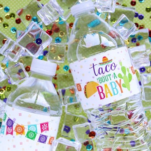 Taco 'bout a Baby Shower Fiesta Water Bottle Label Stickers, 24ct - Fiesta Baby Gender Reveal Decorations - Mexican Themed Couples Shower