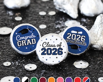 Class of 2026 Graduation Favor Stickers, Chocolate Kiss Labels (216 Count) - 9 Color Options