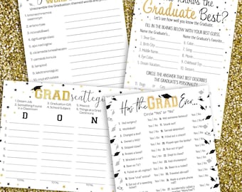 Graduation Party Games Bundle, Who Knows the Grad Best, Has the Grad Ever, Scattegories & Word Scramble, 4 Fun Activities for 25 Guests