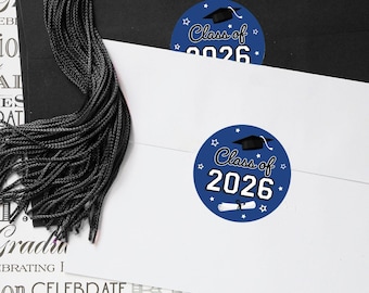 Class of 2026 Graduation Party Favor Stickers – 1.75" Round Labels, Envelope Seals (40 Count) - 9 Colors