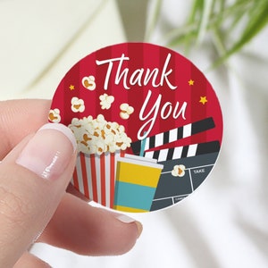 Movie Night Birthday Party Favor Stickers, 40ct,  Night at the Movies Slumber Party Kids Birthday Thank You Party Favor Stickers, Hollywood