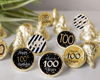 Gold 100th Birthday Party Favors Labels Stickers Tags - Etsy